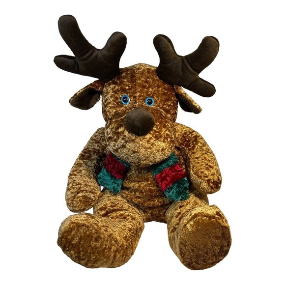 Large Plush Christmas Moose With Scarf & Antlers EUC Cuddly Buddy - Picture 2 of 6